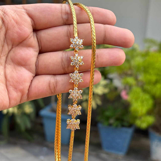 Premium Quality AD Floral 28 inch Mogappu Chain With AD DIAMONDS  H0040-CS54