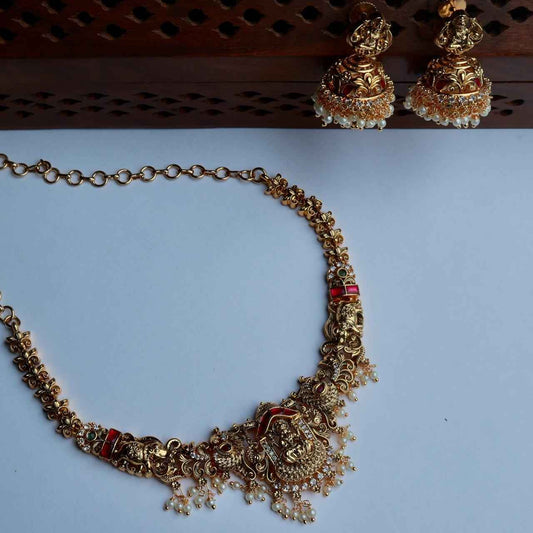 Premium Jadau Kundan Brass Metel Lakshmi Necklace N0040-CV150