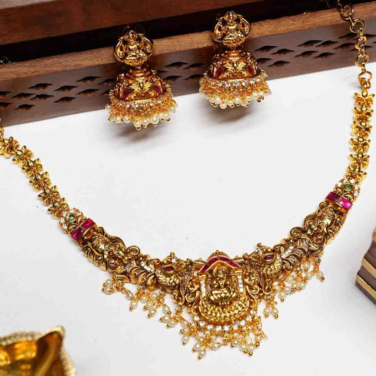Premium Jadau Kundan Brass Metel Lakshmi Necklace N0040-CV150