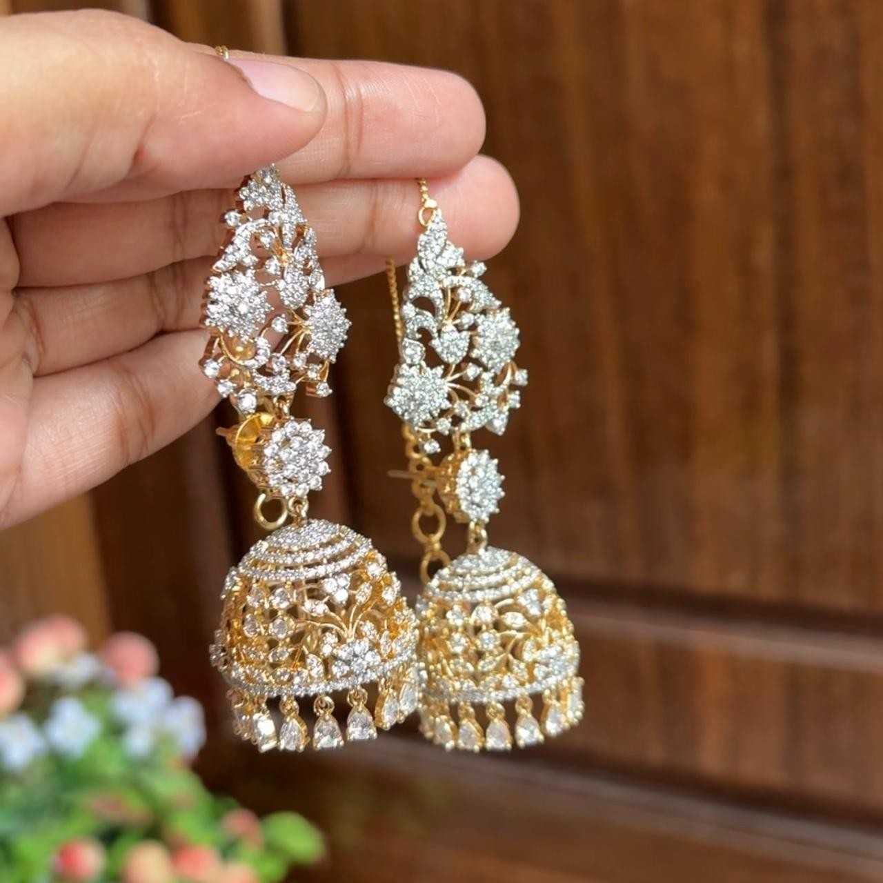 AD Stone Premium Quality Rhodium polish Khushboo jhumka Mattal Attached  Bridal Jhumka J0039-CO12