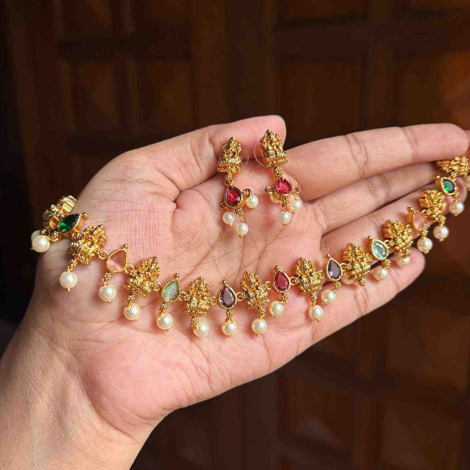Premium Quality Lakshmi Navaratnam Multicolor stone necklace  N0154-CJ37