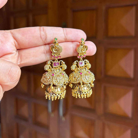 Premium Quality Antique Finish 2 layer Peacock & Floral Pattern Jhumka J0060-CE60