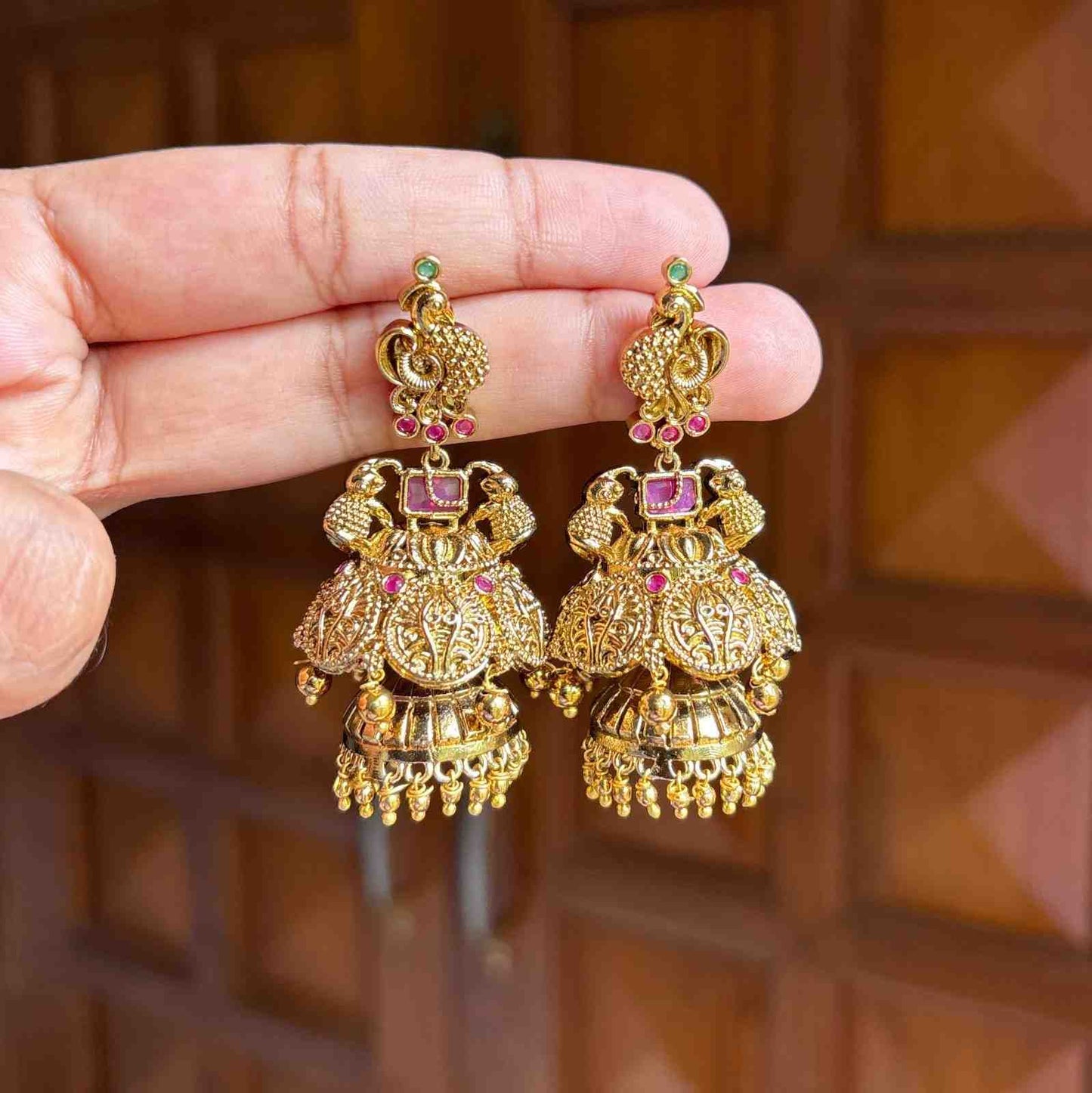 Premium Quality Antique Finish 2 layer Peacock & Floral Pattern Jhumka J0060-CE60
