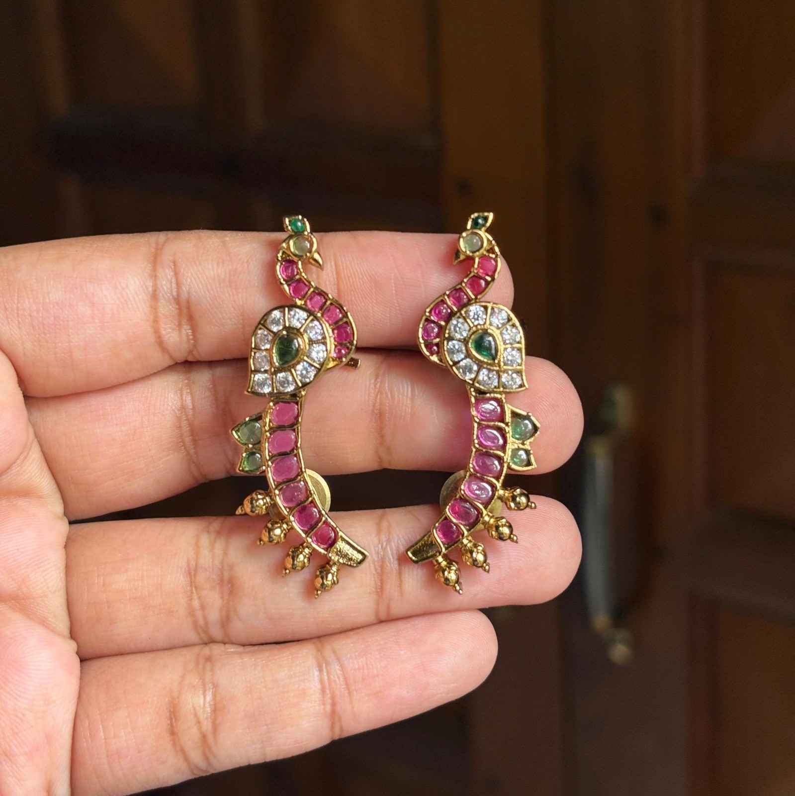 Peacock earcuff designed with Pota Stones & Ad Stones j0065