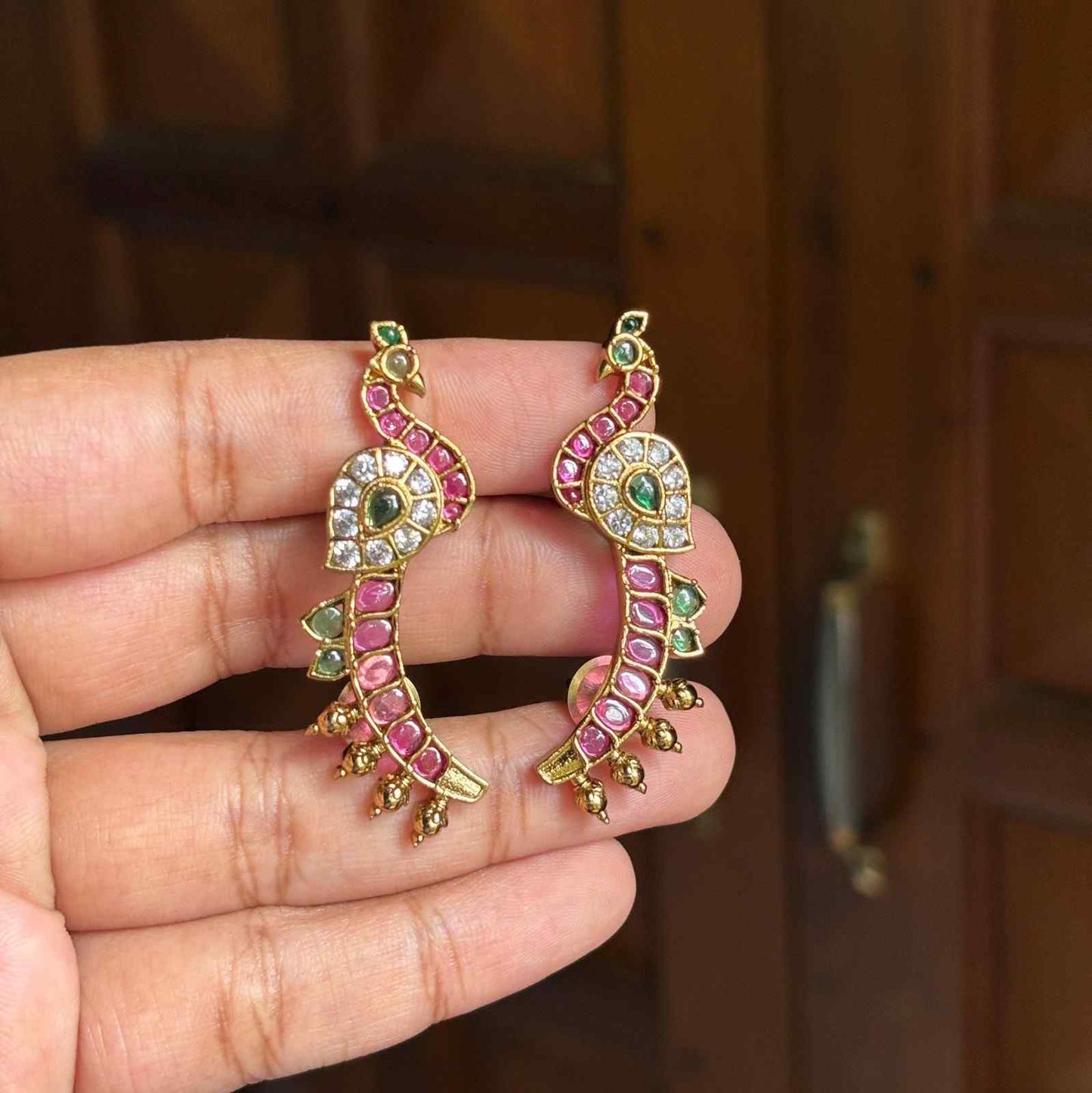 Peacock earcuff designed with Pota Stones & Ad Stones j0065