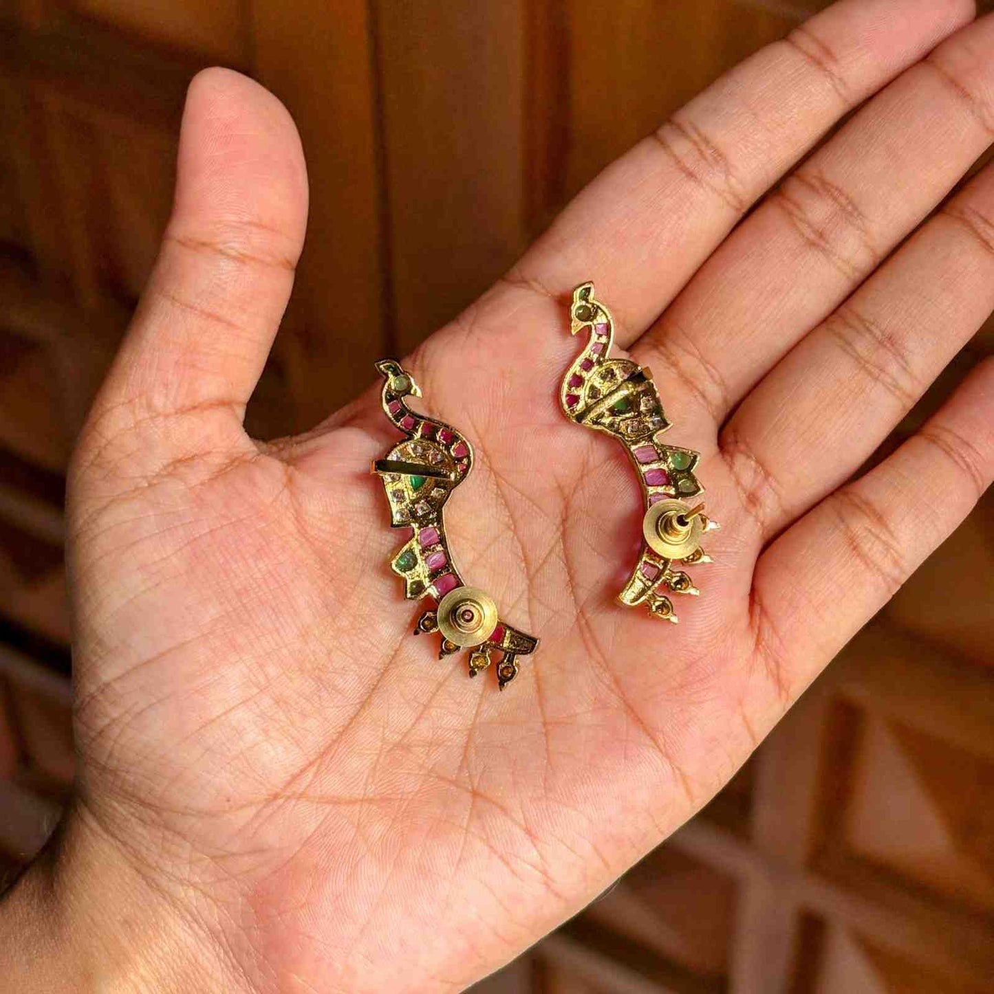 Peacock earcuff designed with Pota Stones & Ad Stones j0065