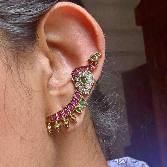 Peacock earcuff designed with Pota Stones & Ad Stones j0065