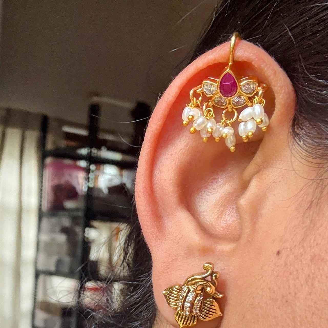 Premium Quality Bugadi Floral Pattern Designed with Polki diamond And Kemp stones Slight press to adjust to your ears J0066