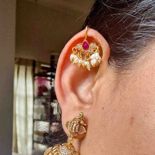 Premium Quality Bugadi Floral Pattern Designed with Polki diamond And Kemp stones Slight press to adjust to your ears J0066