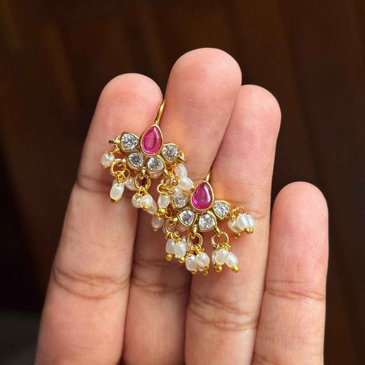 Premium Quality Bugadi Floral Pattern Designed with Polki diamond And Kemp stones Slight press to adjust to your ears J0066