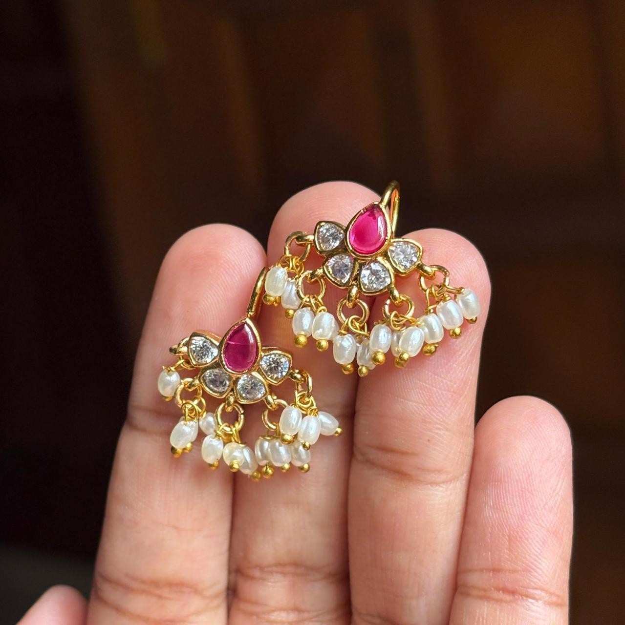 Premium Quality Bugadi Floral Pattern Designed with Polki diamond And Kemp stones Slight press to adjust to your ears J0066