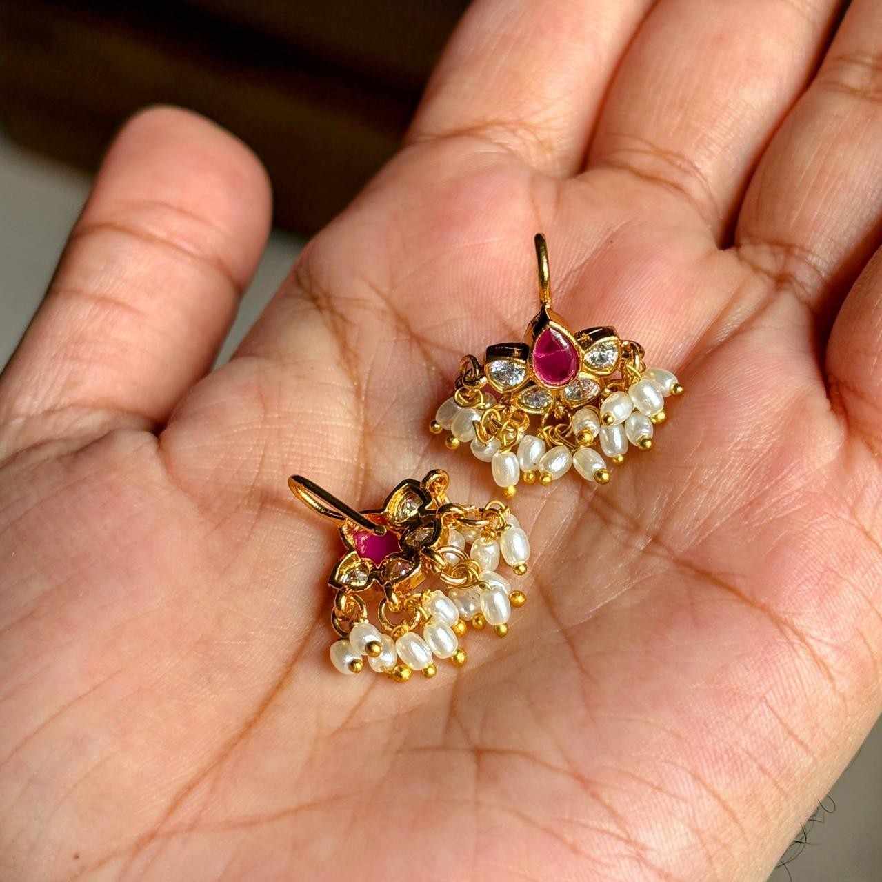 Premium Quality Bugadi Floral Pattern Designed with Polki diamond And Kemp stones Slight press to adjust to your ears J0066