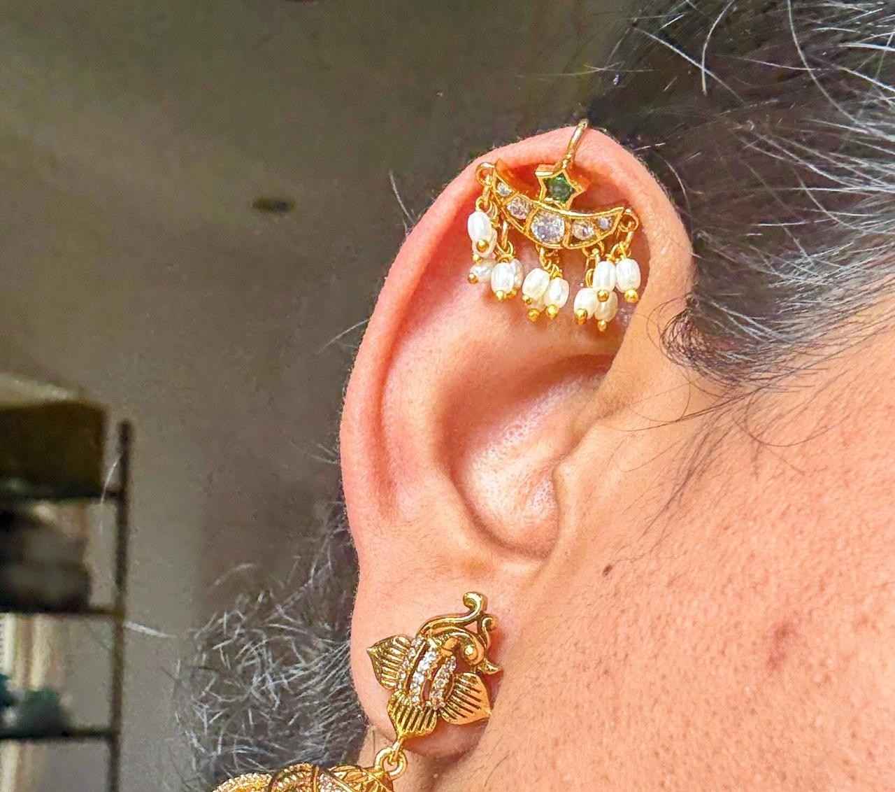 Premium Quality Bugadi Moon Pattern Designed with Polki diamond And Kemp stones Slight press to adjust to your ears J0068