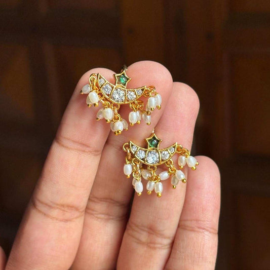 Premium Quality Bugadi Moon Pattern Designed with Polki diamond And Kemp stones Slight press to adjust to your ears J0068