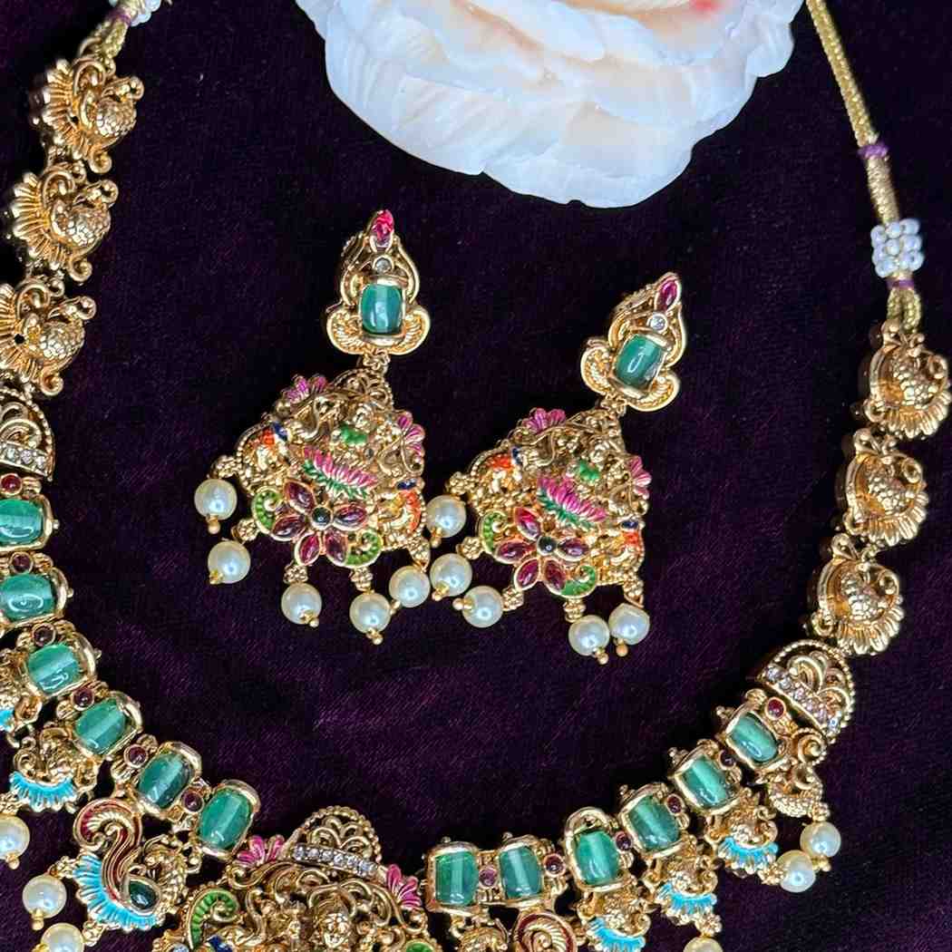 Matte Finish Traditional Meenakari Lakshmi Necklace with earrings N0160-CO50