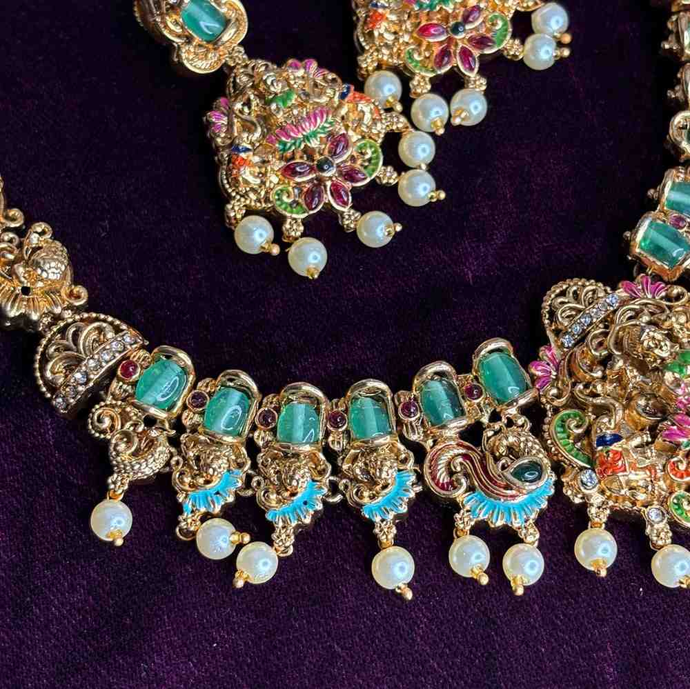 Matte Finish Traditional Meenakari Lakshmi Necklace with earrings N0160-CO50