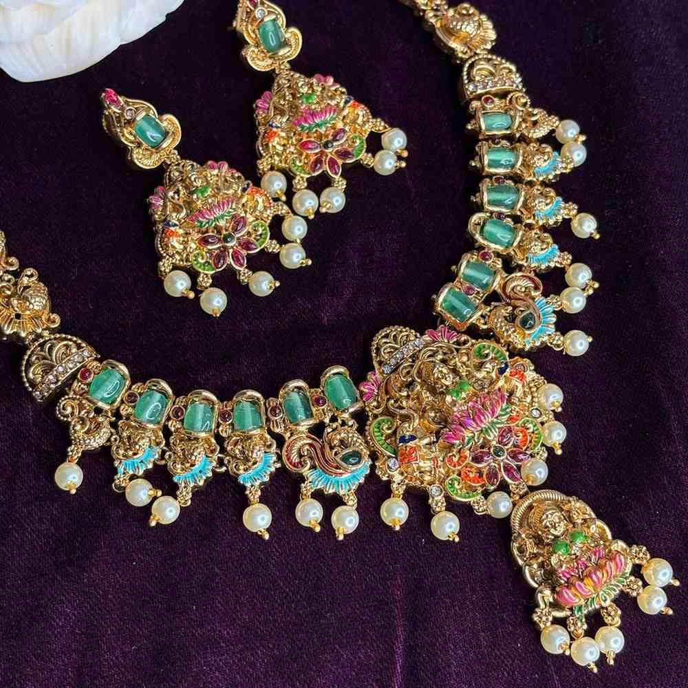 Matte Finish Traditional Meenakari Lakshmi Necklace with earrings N0160-CO50