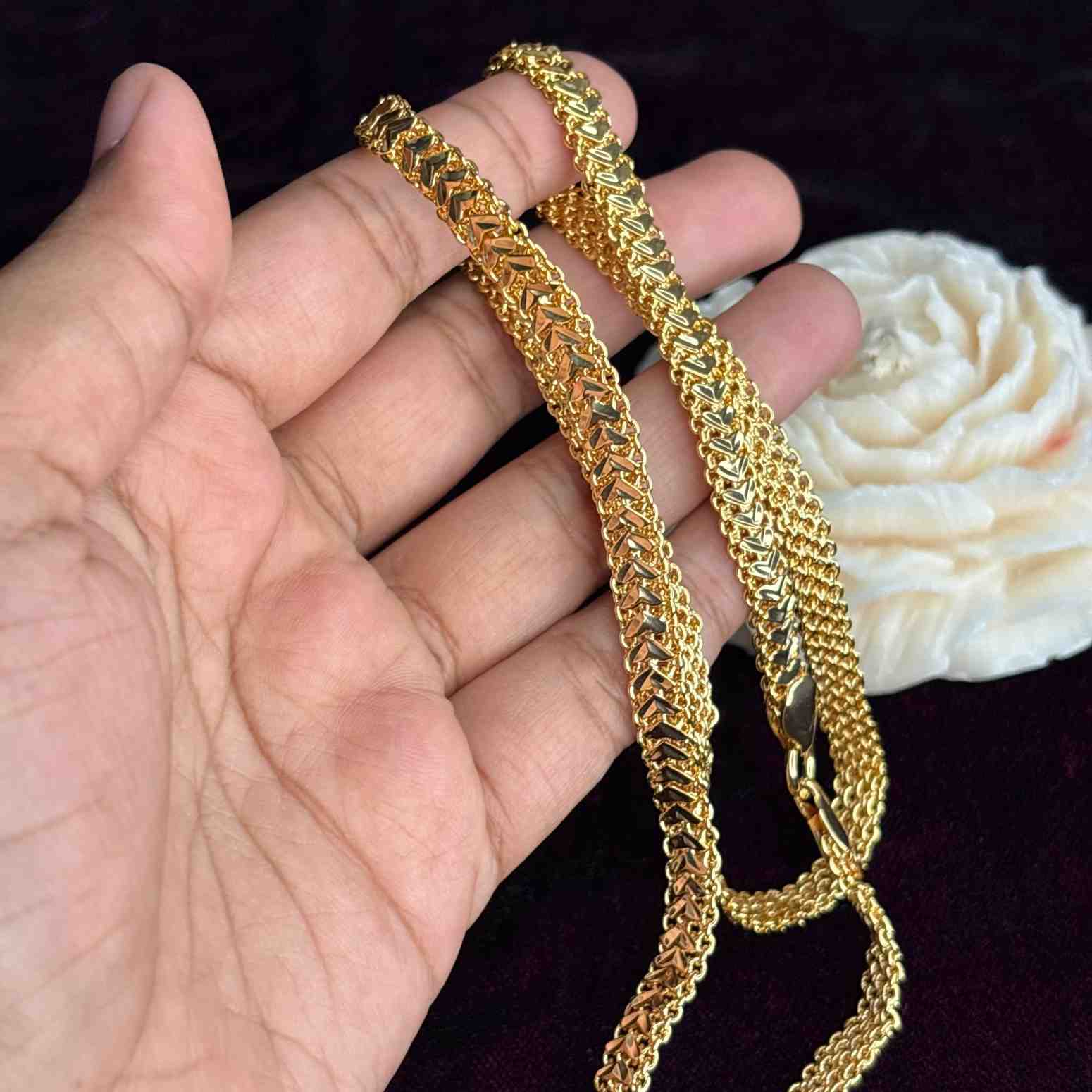 Premium Quality 25 inches Flat chain Real Gold Plated chain collections Microplated chain C006-CO48