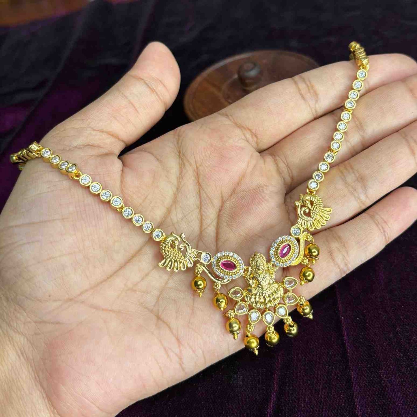 Premium Quality Traditional Lakshmi Necklace with AD White Stone N0161-Ci45