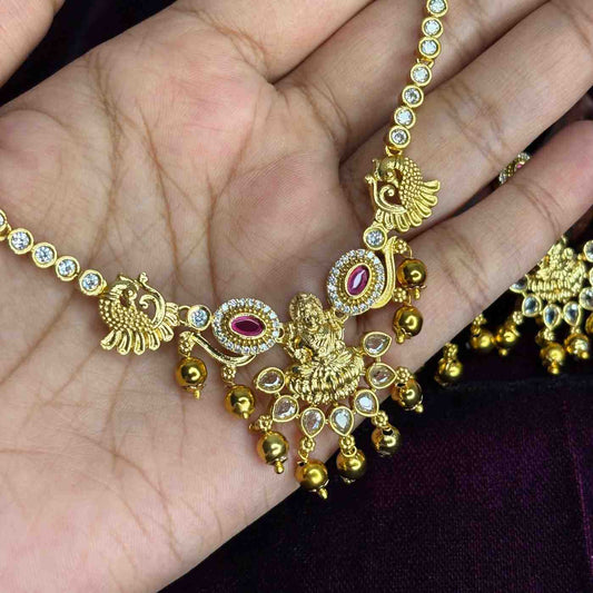 Premium Quality Traditional Lakshmi Necklace with AD White Stone N0161-Ci45