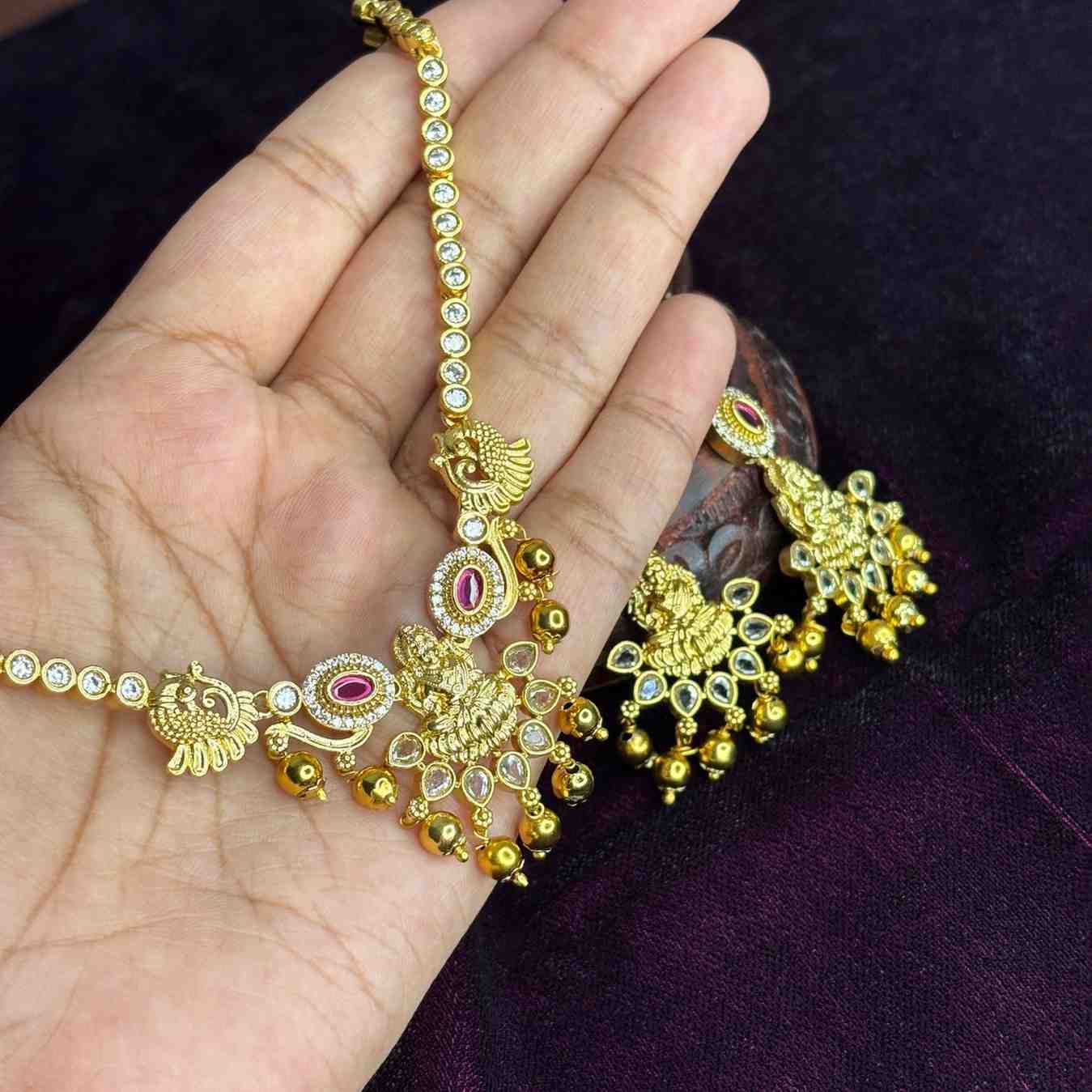 Premium Quality Traditional Lakshmi Necklace with AD White Stone N0161-Ci45