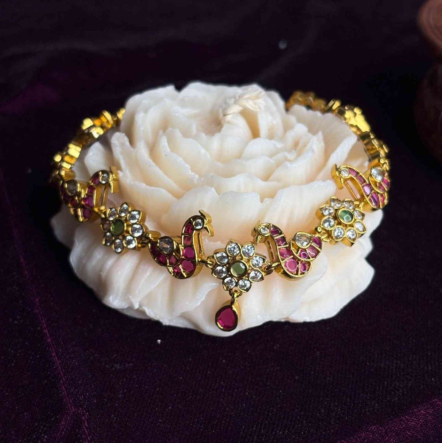 Premium Quality Kemp Stone Necklace Designed with Ruby red & Emerald Green stone with matching earrings N0171-CI55