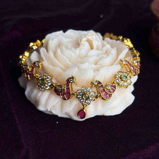 Premium Quality Kemp Stone Necklace Designed with Ruby red & Emerald Green stone with matching earrings N0171-CI55