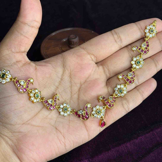 Premium Quality Kemp Stone Necklace Designed with Ruby red & Emerald Green stone with matching earrings N0171-CI55