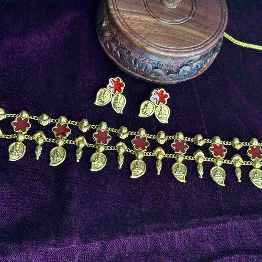 Premium Quality Maga Lakshmi RED ENAMEL Chocker set with Matching earrings N0162-CD33