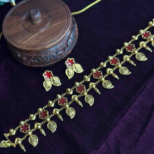 Premium Quality Maga Lakshmi RED ENAMEL Chocker set with Matching earrings N0162-CD33