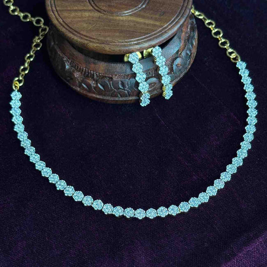 Premium Quality American Diamond necklace with Rhodium Polish Diamond Inspired Necklace with Earrings N0163-CV75