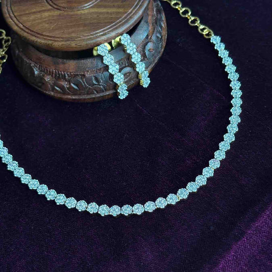 Premium Quality American Diamond necklace with Rhodium Polish Diamond Inspired Necklace with Earrings N0163-CV75