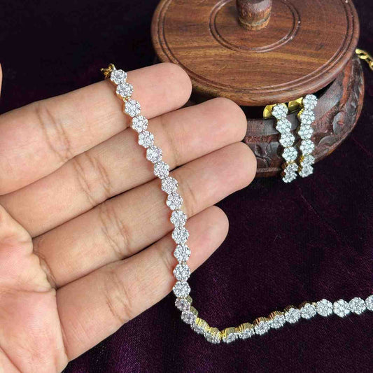 Premium Quality American Diamond necklace with Rhodium Polish Diamond Inspired Necklace with Earrings N0163-CV75