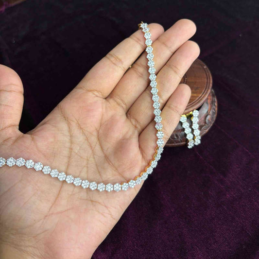 Premium Quality American Diamond necklace with Rhodium Polish Diamond Inspired Necklace with Earrings N0163-CV75