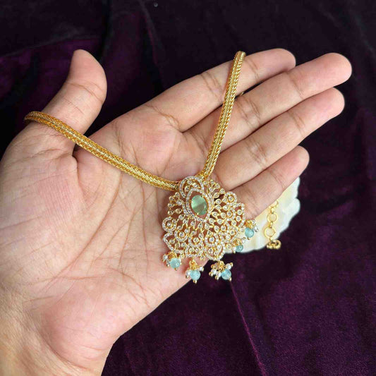 Premium Micro plated Attigai type necklace with Sea Blue Stone only necklace N0166-CJ44