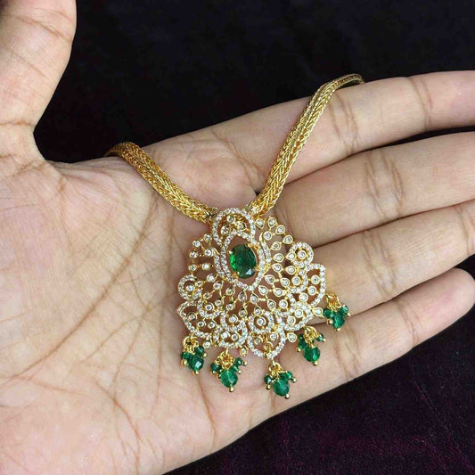 Premium Micro plated Attigai type necklace with Emerald Green Stone only necklace N0164-CJ44