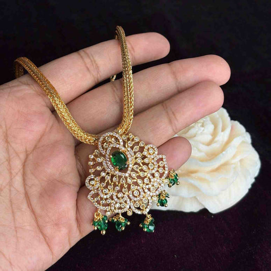 Premium Micro plated Attigai type necklace with Emerald Green Stone only necklace N0164-CJ44