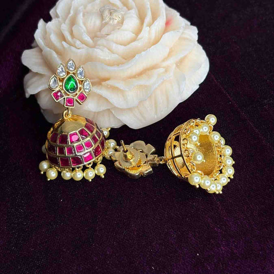 Premium Quality Jadau Kundan & Monzonite stone Jhumka with Floral Pattern J0069-CV110