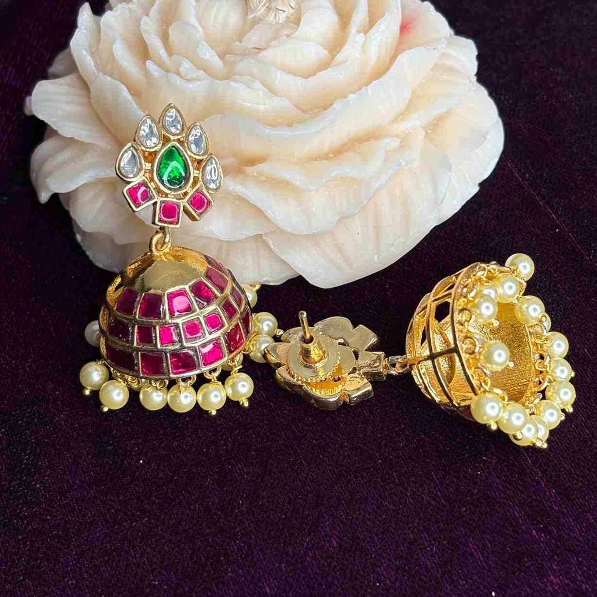 Premium Quality Jadau Kundan & Monzonite stone Jhumka with Floral Pattern J0069-CV110