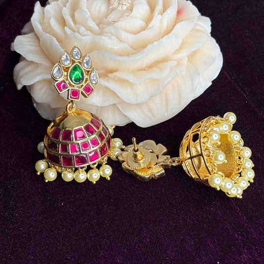 Premium Quality Jadau Kundan & Monzonite stone Jhumka with Floral Pattern J0069-CV110