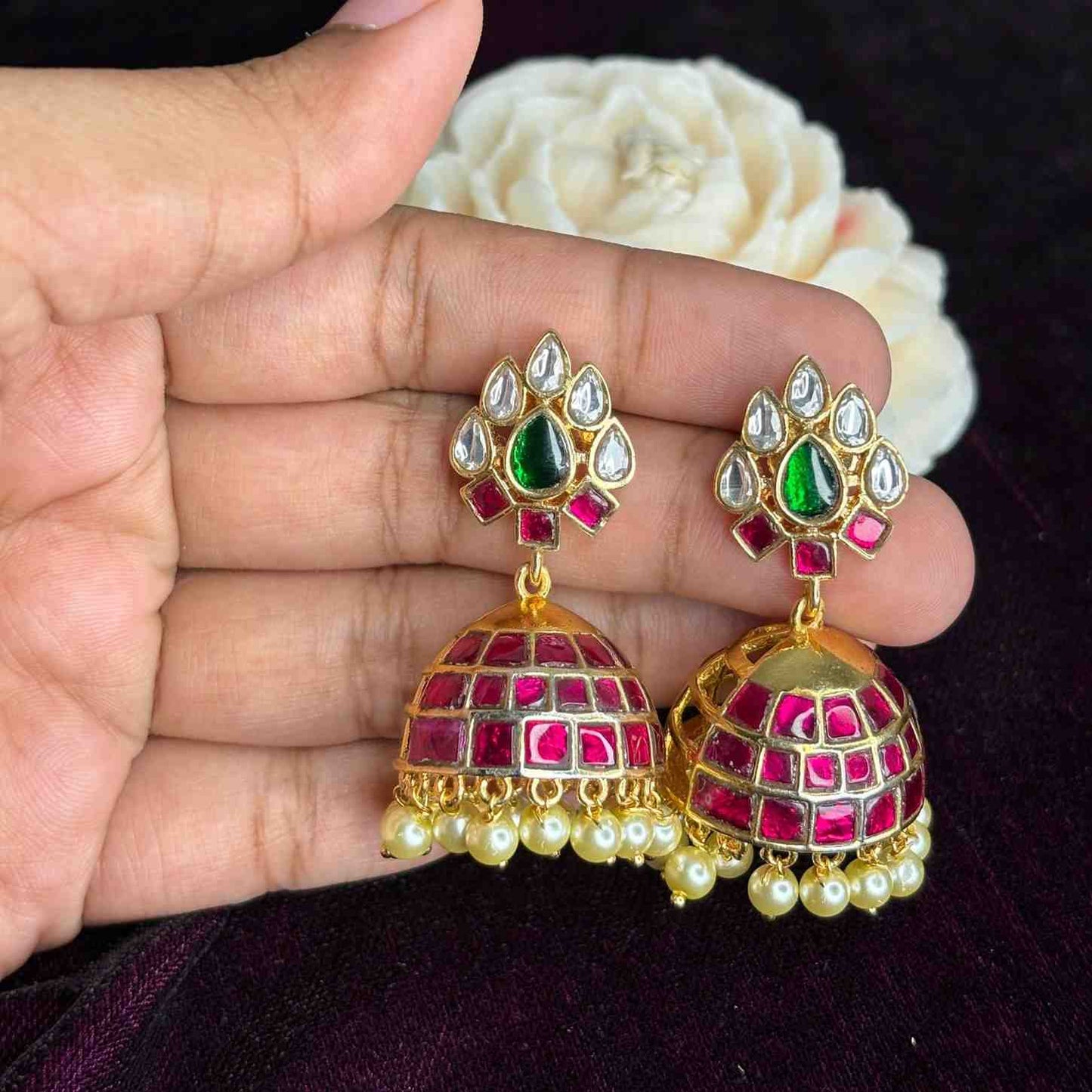 Premium Quality Jadau Kundan & Monzonite stone Jhumka with Floral Pattern J0069-CV110