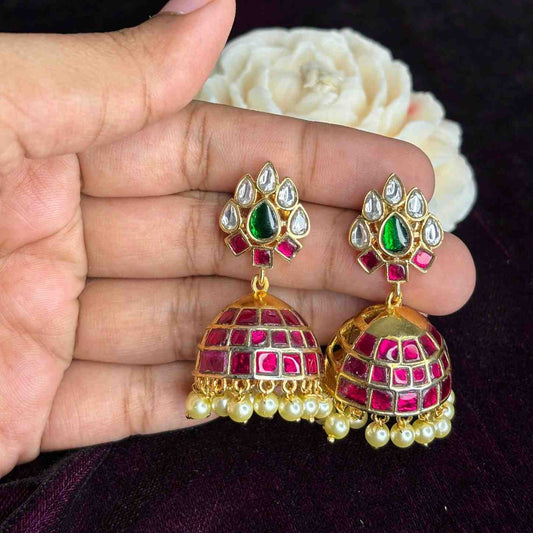 Premium Quality Jadau Kundan & Monzonite stone Jhumka with Floral Pattern J0069-CV110