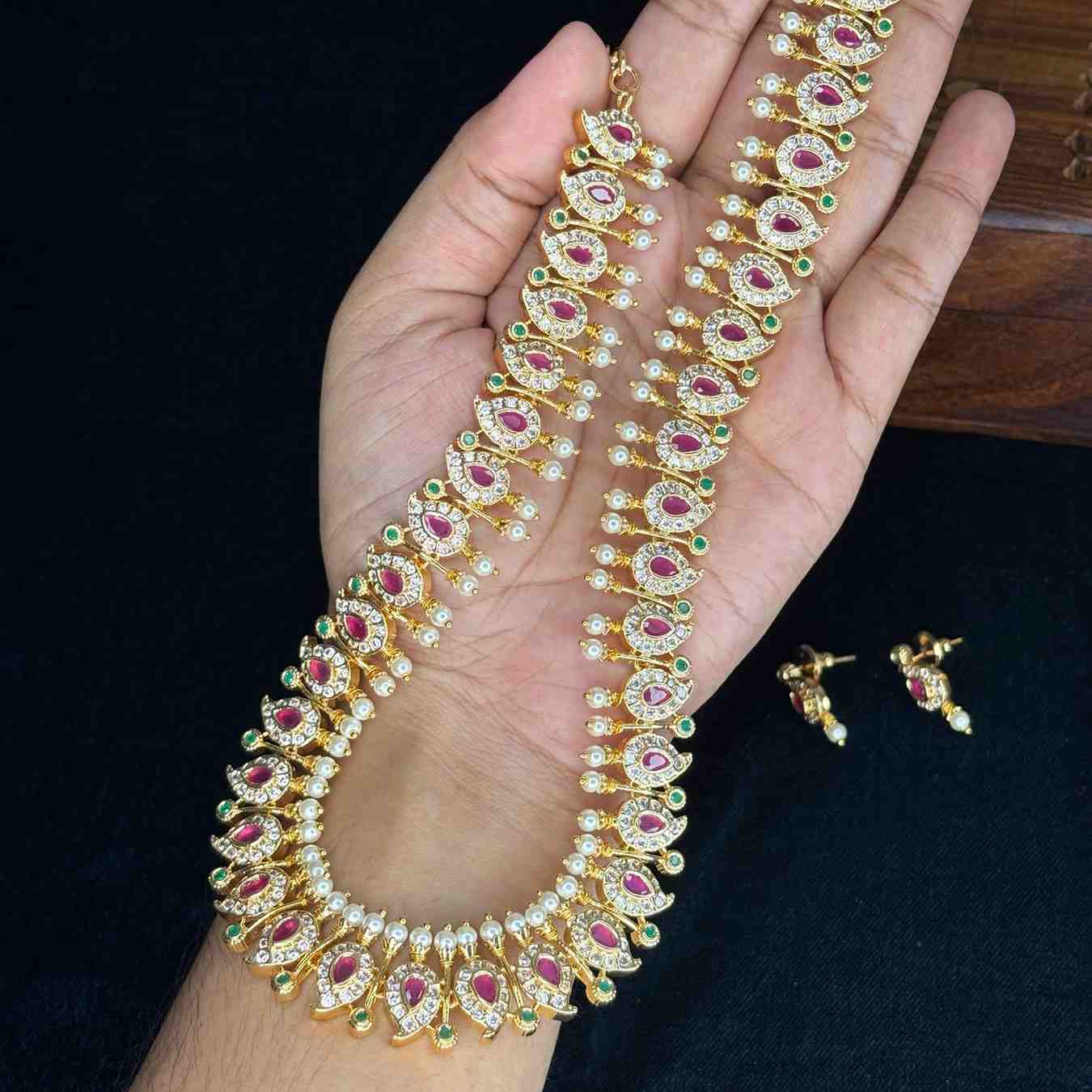 Premium Quality Micro Plated AD Stone Middle length Haram Traditional Manga Motif Design H0021-CJ100