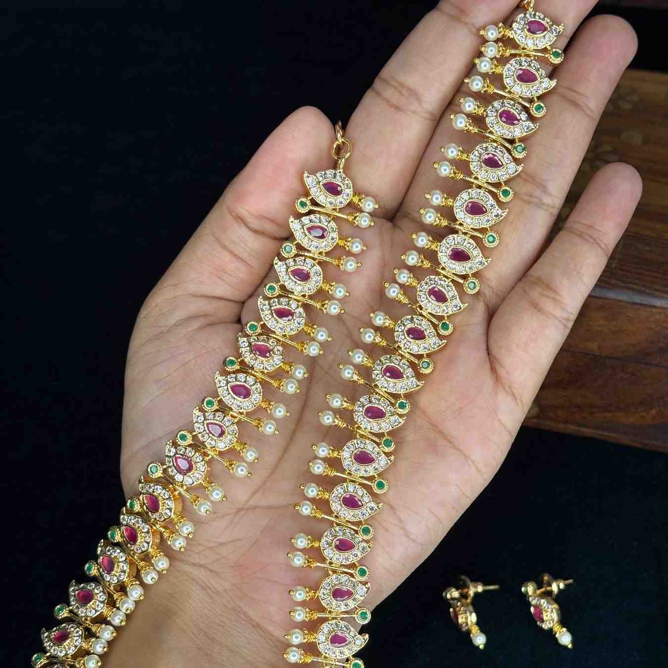 Premium Quality Micro Plated AD Stone Middle length Haram Traditional Manga Motif Design H0021-CJ100