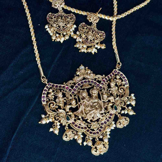 Premium quality 30 inch length long dollar chain designed with ruby red stone Krishna Radha Goddess chain H0027-CR170