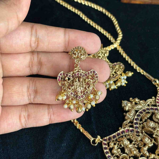 Premium quality 30 inch length long dollar chain designed with ruby red stone Krishna Radha Goddess chain H0027-CR170