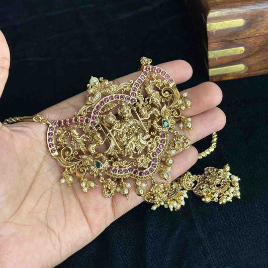 Premium quality 30 inch length long dollar chain designed with ruby red stone Krishna Radha Goddess chain H0027-CR170