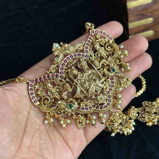 Premium quality 30 inch length long dollar chain designed with ruby red stone Krishna Radha Goddess chain H0027-CR170