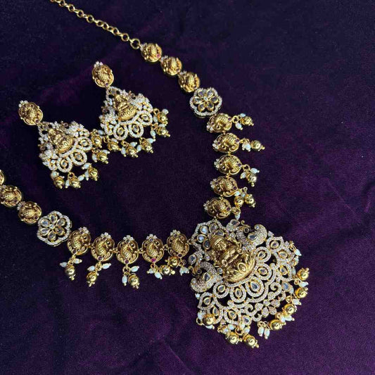 Premium Quality AD Stone White Stone LAKSHMI  Necklace With Floral Pattern Design N0129-CR180