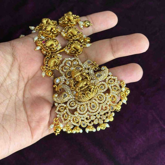 Premium Quality AD Stone White Stone LAKSHMI  Necklace With Floral Pattern Design N0129-CR180